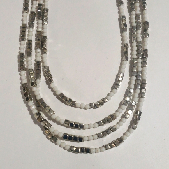 Elegant Layered Silver & White Bead Necklace – 32" Statement Fashion Jewelry - Picture 4 of 7
